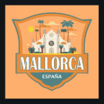 Mallorca Spanje Reizen Retro Badge Poster<br><div class="desc">Mallorca retro reisontwerp in een embleemstijl met de Santa María-kathedraal. Mallorca (Mallorca) is een van de Balearen in het Middellandse Zeegebied.</div>