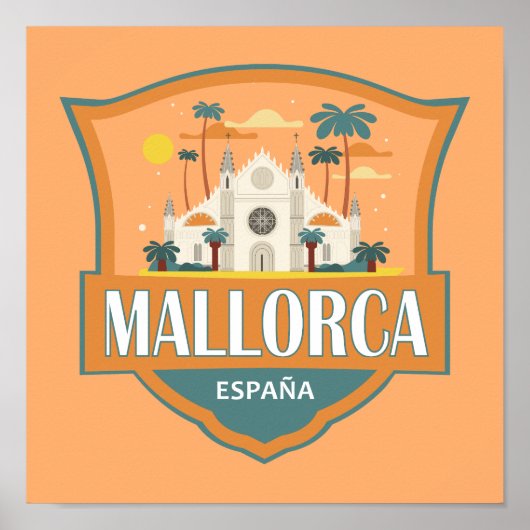 Mallorca Spanje Reizen Retro Badge Poster (Voorkant)