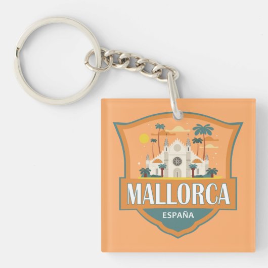 Mallorca Spanje Reizen Retro Badge Sleutelhanger (Voorkant)