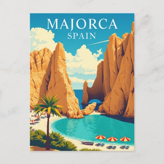 Mallorca, Spanje Strandreizen Vintage Briefkaart (Voorkant)