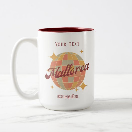 Mallorca Spanje vakantie Retro souvenir Tweekleurige Koffiemok (Links)