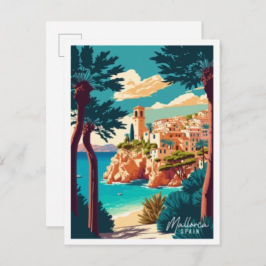 Mallorca Spanje vintage reisillustratie Briefkaart (Voorkant / Achterkant)