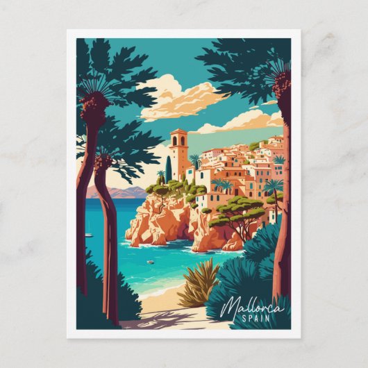 Mallorca Spanje vintage reisillustratie Briefkaart (Voorkant)