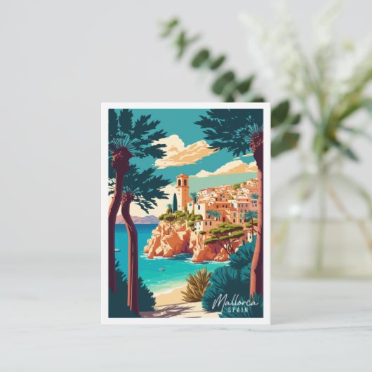Mallorca Spanje vintage reisillustratie Briefkaart (Staand voorkant)