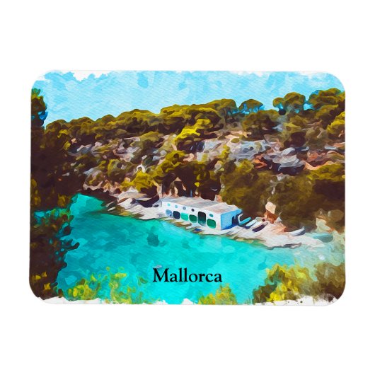 Mallorca Spanje Watercolor Panorama Uitzicht Magneet (Horizontaal)
