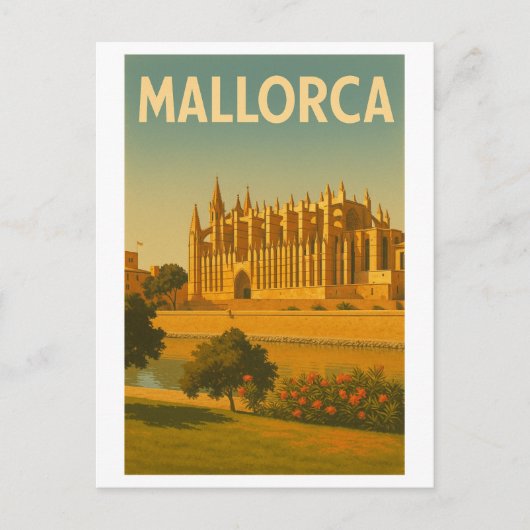 Mallorca Vintage Retro Cathedral Briefkaart (Voorkant)