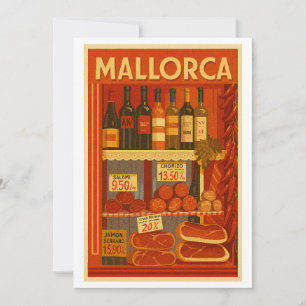 Mallorca Vintage Retro Wijn Chorizo Winkelraam Feestdagenkaart
