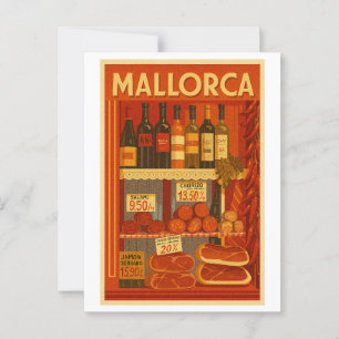 Mallorca Vintage Retro Wijn Chorizo Winkelruit Briefkaart