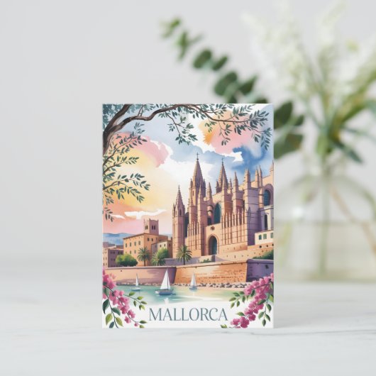 Mallorca waterverf schilderij aquarell briefkaart (Staand voorkant)