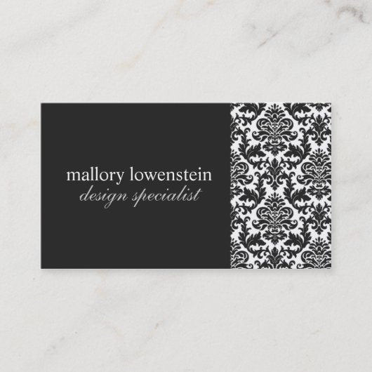 Mallory #2 Chic Black Damask Visitekaartje (Voorkant)