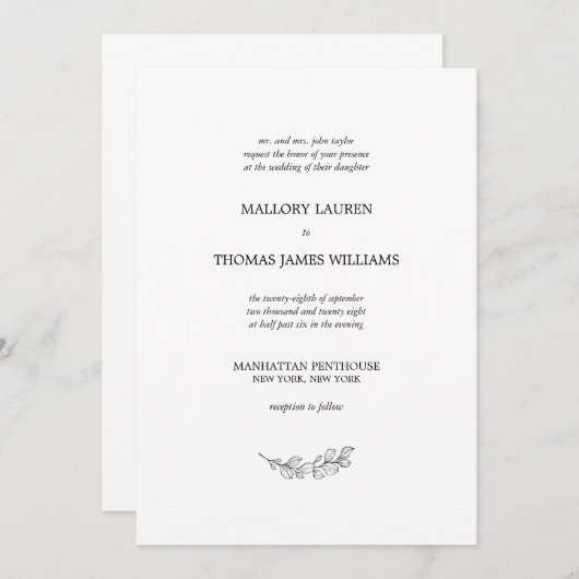 Mallory Elegant Simple Botanical Leaf Wedding Kaart (Voorkant / Achterkant)