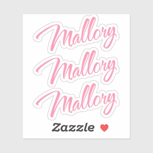Mallory name  roze cursieve x3 sticker (Vel)