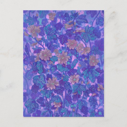 Mallow Bloom, Malva Flowers Floral Painting Paars Briefkaart (Voorkant)