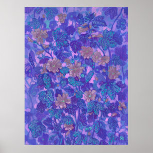 Mallow Bloom, Malva Flowers Floral Painting Paars Poster