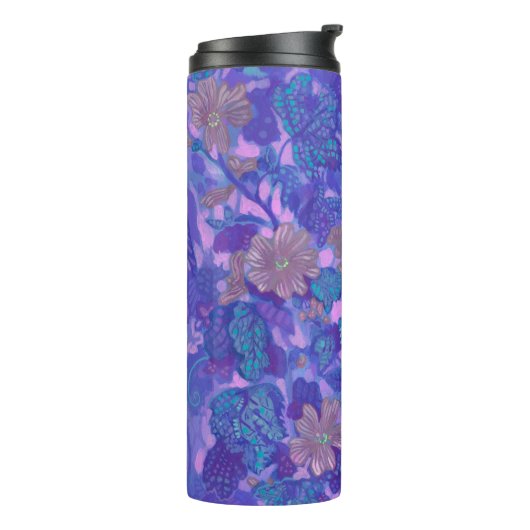 Mallow Bloom, Malva Flowers Floral Painting Paars Thermosbeker (Gedraaid links)