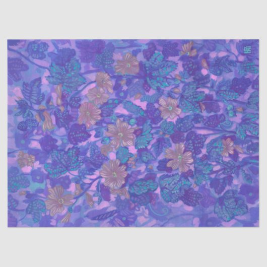 Mallow Bloom, Malva Flowers Floral Painting Purpl Tissuepapier (Voorkant)