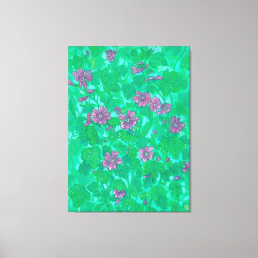 Mallow Bloom, Malva Flowers Summer Floral Paintin Canvas Afdruk (Voorkant)