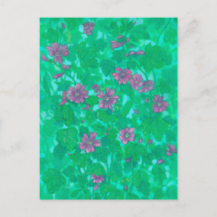 Mallow Bloom, Malva Flowers Summer Floral Painting Briefkaart