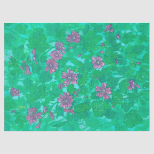 Mallow Bloom, Malva Flowers Summer Floral Painting Tissuepapier (Voorkant)
