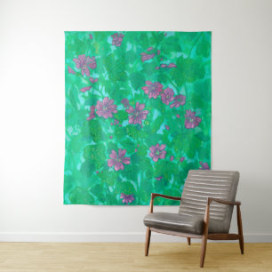 Mallow Bloom, Malva Flowers Summer Floral Painting Wandkleed