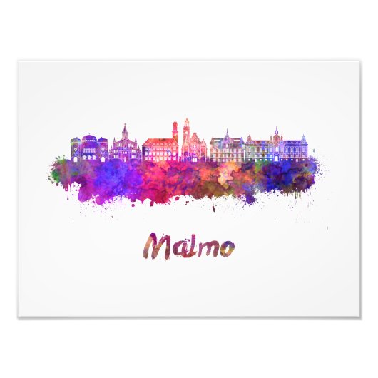 Malmo skyline in watercolor foto afdruk (Voorkant)