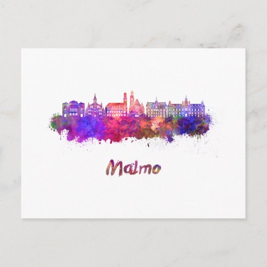 Malmo skyline in waterverf briefkaart (Voorkant)