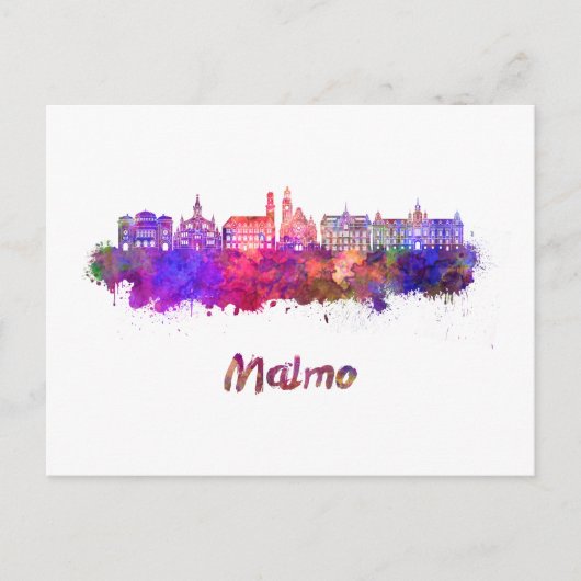 Malmo skyline in waterverf briefkaart (Voorkant)