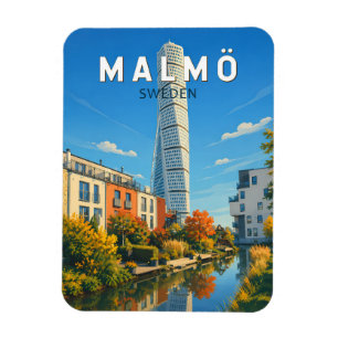 Malmö Zweden Illustratie Reis Kunst Vintage Magneet