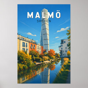 Malmö Zweden Illustratie Reis Kunst Vintage Poster