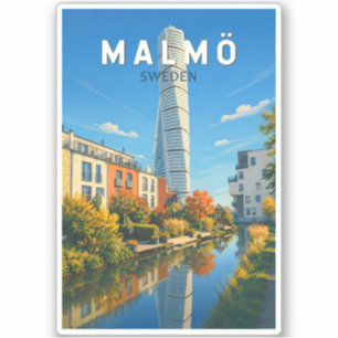 Malmö Zweden Illustratie Reis Kunst Vintage Sticker