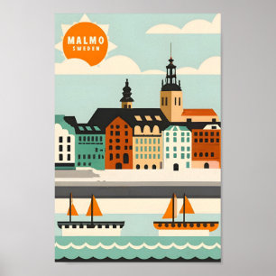 Malmo Zweden Kunst Vintage Reizen Illustratie Poster