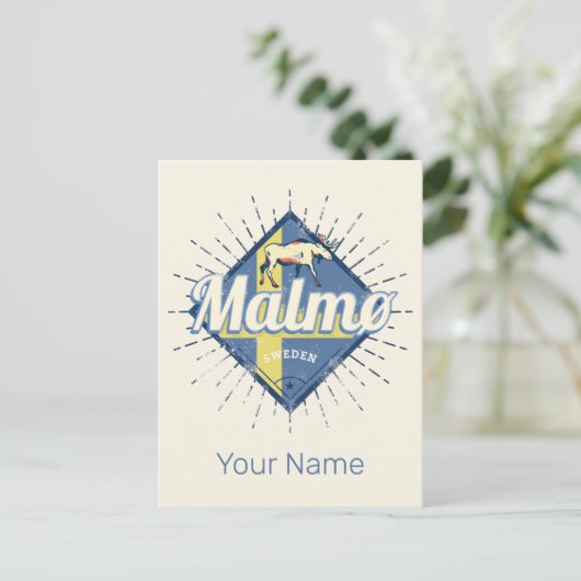 Malmo Zweden Retro Flag  Moose Souvenir Feestdagenkaart (Staand voorkant)