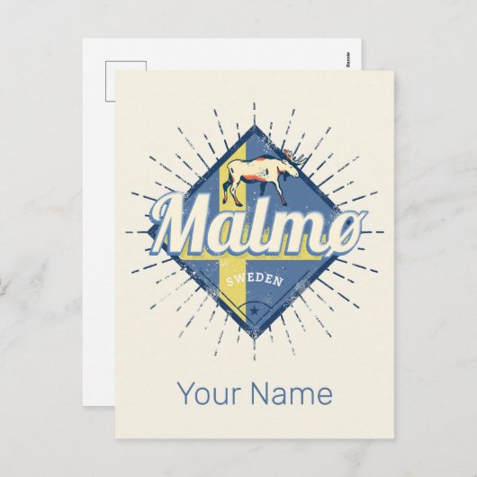 Malmo Zweden Retro Flag  Moose Souvenir Feestdagenkaart (Voorkant / Achterkant)