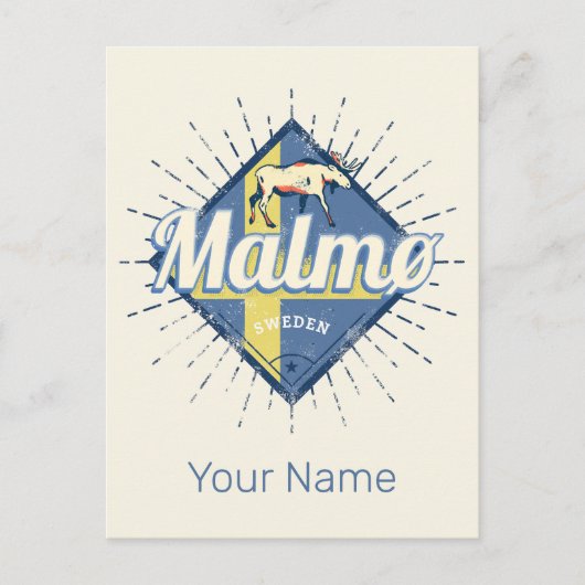 Malmo Zweden Retro Flag  Moose Souvenir Feestdagenkaart (Voorkant)