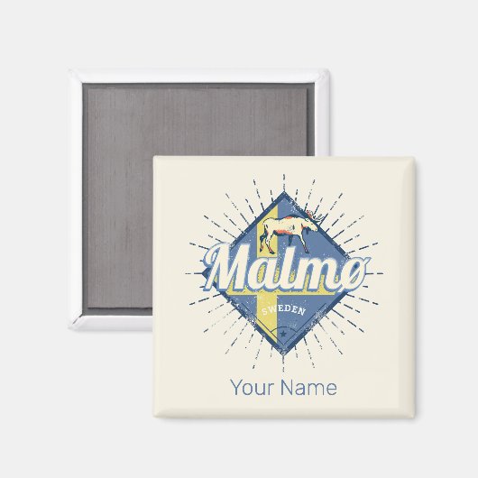 Malmo Zweden Retro Flag Moose Souvenir Magneet (Voorkant / Achterkant)