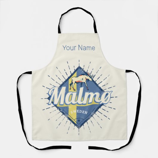 Malmo Zweden Retro Flag  Moose Souvenir Schort (Voorkant)