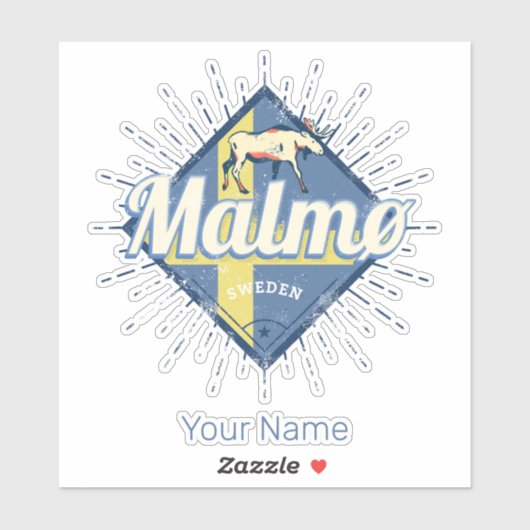 Malmo Zweden Retro Flag Moose Souvenir Sticker (Vel)