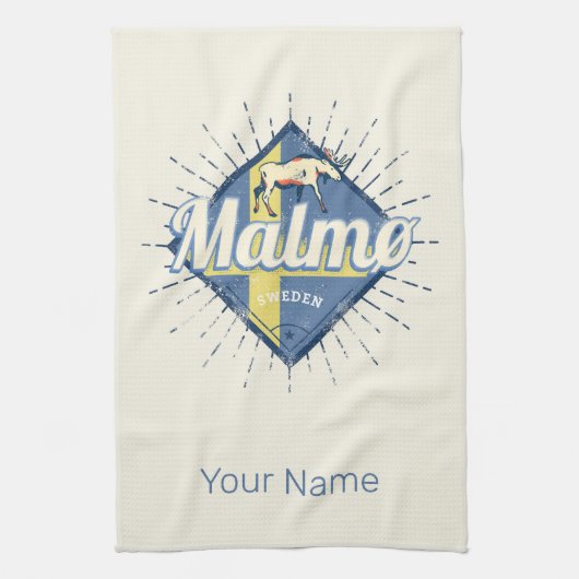 Malmo Zweden Retro Flag  Moose Souvenir Theedoek (Verticaal)