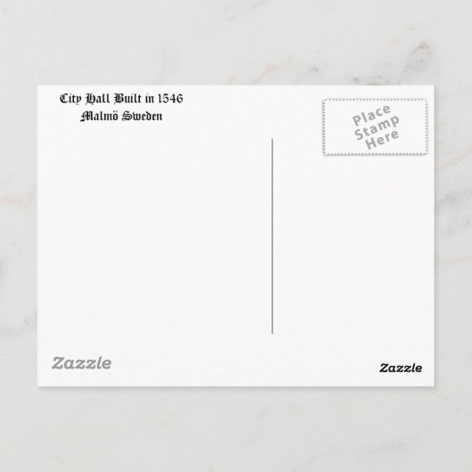 Malmö Zweden - stadhuis Briefkaart (Achterkant)