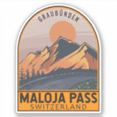Maloja Pass Zwitserland Retro Reizen Embleem Sticker (Voorkant)