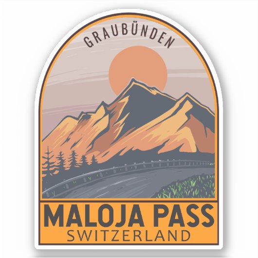 Maloja Pass Zwitserland Retro Reizen Embleem Sticker (Voorkant)