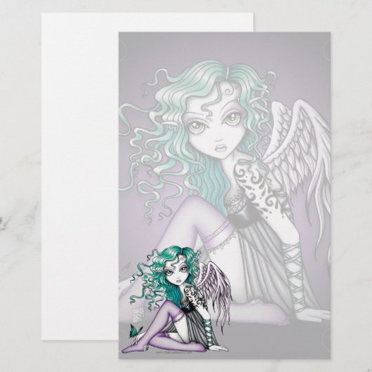 "Malory" Cute Tattoo Violet Angel Art Stationery Briefpapier (Voorkant / Achterkant)