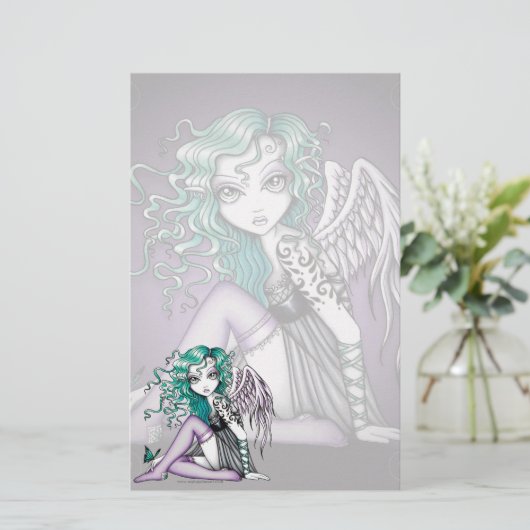 "Malory" Cute Tattoo Violet Angel Art Stationery Briefpapier (Staand voorkant)