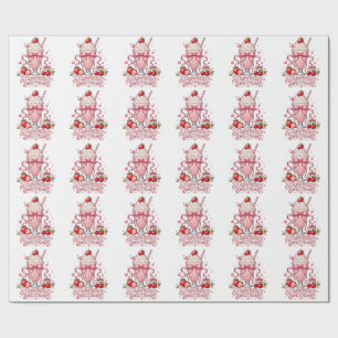 Malse Aardbeien Milkshake Roze Dessert Cadeaupapier