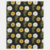 Malse Bloemige Madelief Zonnewortel op Zwart Fleece Deken (Voorkant)