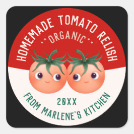 Malse Tomatenrelish Thuisgebrouwen Inmaakrecept Vierkante Sticker
