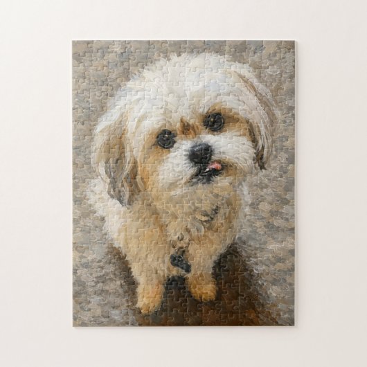 Malshi-hondpuzzel met grijs en beige legpuzzel (Verticaal)