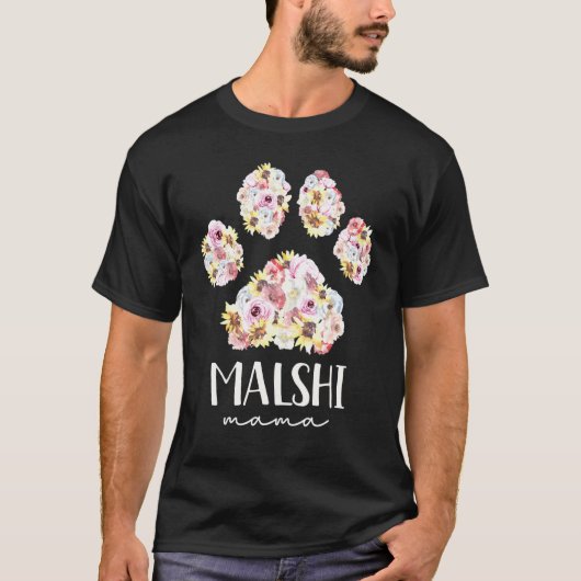 Malshi Mama Maltese Shih Tzu Floral Paw Dog Mam T-shirt (Voorkant)