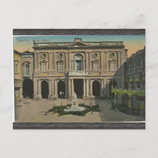 Malta - Bibliotheek, Vintage Briefkaart (Voorkant)