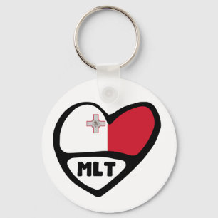 Malta Country Code Flag Heart Keyring, MLT Sleutelhanger